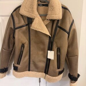Zara Beige and Black bomber Jacket